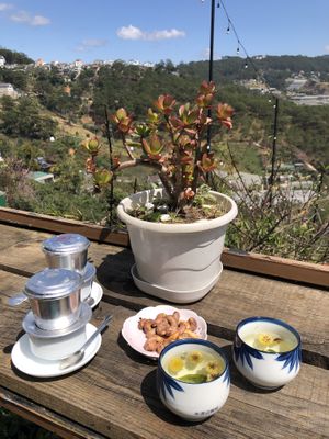 Some tea and coffee we had in the terrace   at Dalat Harmony Garden in Da Lat