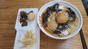 Side dish, and noodle dish with tofu. at Longhua Temple in Shanghai