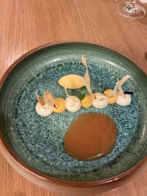 Mousses and icecream from different berries and "honey"  at Brasserie Côté Cour in Bourglinster