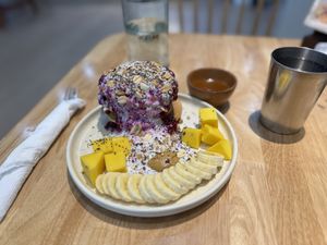 Coconut pancakes.  at KURUMI - Healthy Vegan Food & Desserts in Hoi An