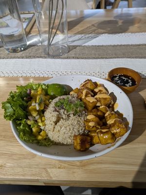 Cubes Tofu Rice with Mango Salad at KURUMI - Healthy Vegan Food & Desserts in Hoi An