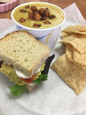 Eggless Salad Sandwich and Roasted Asparagus Potato & Hemp Soup at The Sweet Beet in Granby