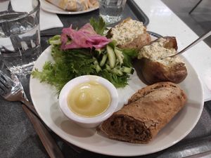 Tofu filled potatoes with salad at Picnic Rovaniemi  in Rovaniemi