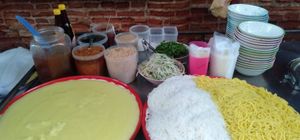 Ingredients ready to go at Sarima Yellow Bean Noodle ซารีมะห์ ร้านข้าวฟืนถั่วเชียงใหม่ in Chiang Mai