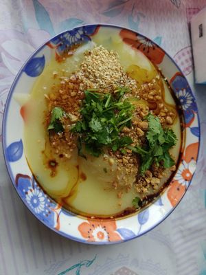 Yellow pea noodles dish at Sarima Yellow Bean Noodle ซารีมะห์ ร้านข้าวฟืนถั่วเชียงใหม่ in Chiang Mai