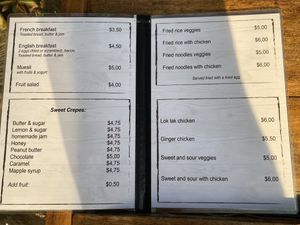 Menu  at Sleeping Trees in Koh Rong
