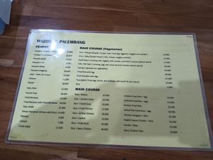 Menu at Waroeng Palembang in Banyuwangi