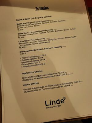 Menu at Linde in Buehl
