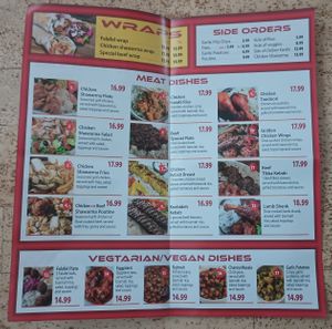 the menu at Ariyana in Peterborough