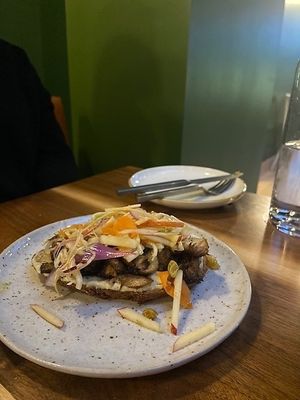 The Sovengard - BBQ Lion's Mane Smorrebrod (Vegan) at The Sovengard in Grand Rapids