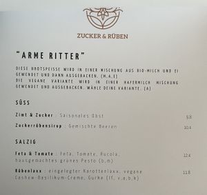 Menu  at Zucker & Rüben in Koblenz
