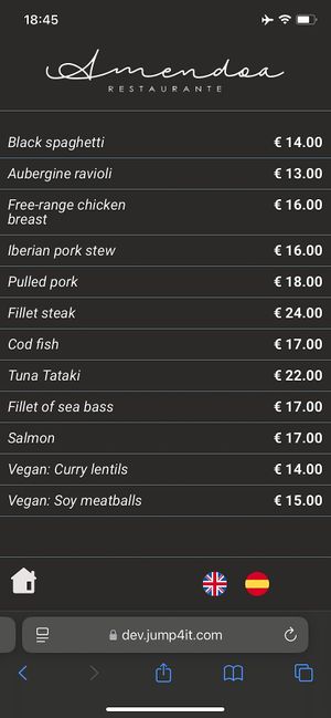 Main menu   at Amêndoa - La Santa  in Lanzarote