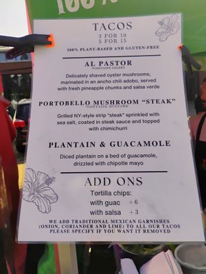 Menu on their stall Saturday 14th June 2025 at Tacos Caseros in South West London