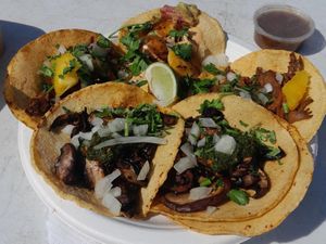 As we didn't know which tacos to try, Bradley and his colleague kindly made us a mixed platter at Tacos Caseros in South West London