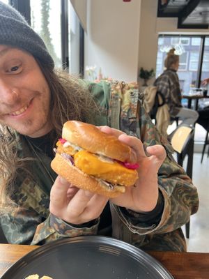 Fish fillet burger  at AM Cafe in Vancouver