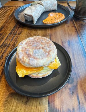Eggpresso and bao burrito   at AM Cafe in Vancouver