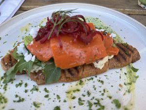 Smoked Salmon croissant 🥐   at AM Cafe in Vancouver
