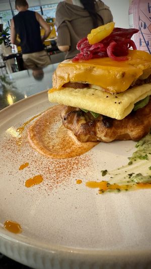 Rouge Waffle  at AM Cafe in Vancouver