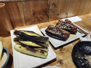 Baby corn, miso eggplant 🍆 at Chumi Canteen - 酒米食堂 (北投店) in Taipei