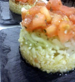 Timbal de verduras maceradas.  at Sol Veggie in Logrono