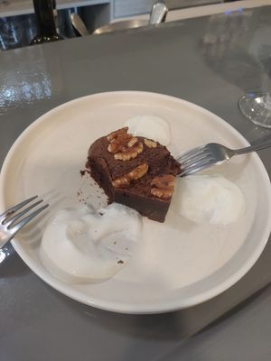 Brownie with cream (we couldnt wait for try it 😋) at Sol Veggie in Logrono
