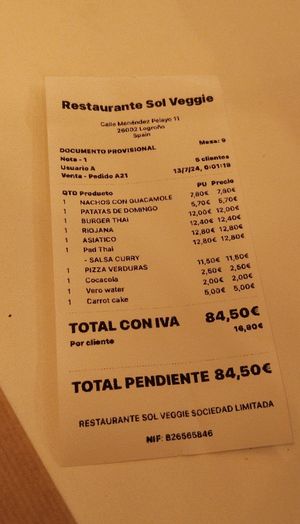 Ticket at Sol Veggie in Logrono
