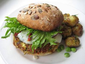 organic burger at Green Break Vegan Restaurant in San Sebastian