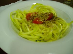 vegan zucchini noodles at Green Break Vegan Restaurant in San Sebastian