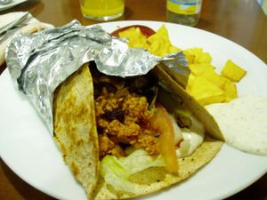 vegan burrito with fixins at Green Break Vegan Restaurant in San Sebastian