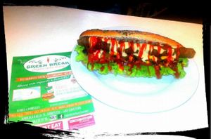 hot dog at Green Break Vegan Restaurant in San Sebastian