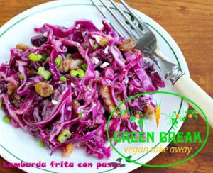 fried cabbage with raisins!! yummy!!!!!! at Green Break Vegan Restaurant in San Sebastian