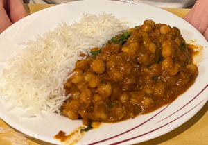 CHANNA MASALA WITH STEAMED BASMATI RICE  at India's Restaurant in Houston