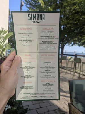 Vegan Menu at SIMONA in Toronto