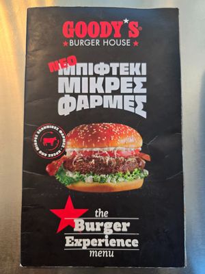 Menu cover. at Goody's Burger House in Chios