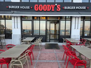 Storefront at Goody's Burger House in Chios
