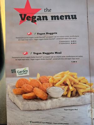 Vegan page of menu. at Goody's Burger House in Chios