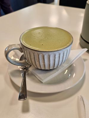 Amazing matchalatte with soymilk at The Plant Based Pantry Limited in Ashburton