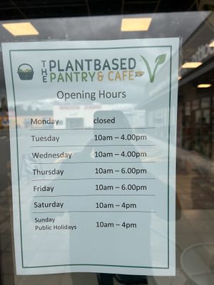 New opening hours Tuesday-Sunday  at The Plant Based Pantry Limited in Ashburton