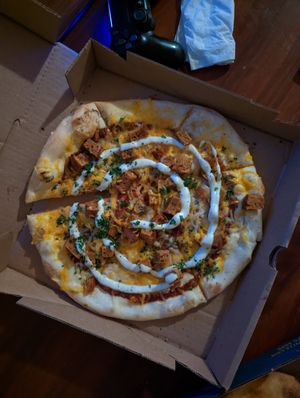 Seitan bbq 'chicken' at Dimo's Pizza - Logan Square in Chicago