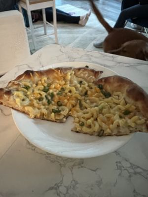 The Vegan Mac Pizza. It is SO GOOD 😍😍  at Dimo's Pizza - Logan Square in Chicago