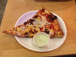 Pineapple/seitan slice w/ vegan ranch. at Dimo's Pizza - Logan Square in Chicago