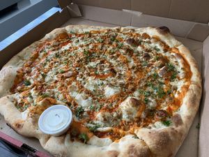 Franks Red Buffalo Chicken Pizza at Dimo's Pizza - Logan Square in Chicago