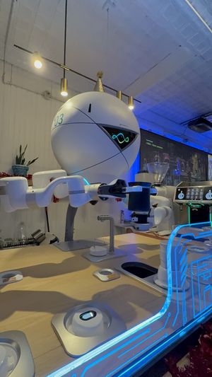 Robot coffee!  at Botbar Vegan Cafe in Brooklyn