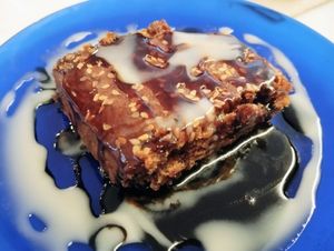 Vegan carob dessert with tahini at Beirutina in Sevilla