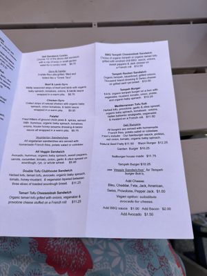 Menu many of these start as vegetarian but can be made vegan  at Afternoon Deli in Grass Valley