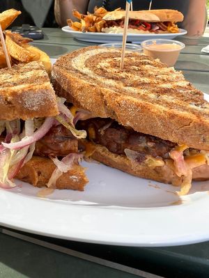 Vegan yempeh Ruben with vegan chipotle mayo  at Afternoon Deli in Grass Valley