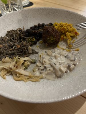 selection of warm dishes  at Vegan Brunch in Riga