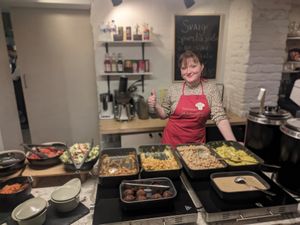 Buffet & staff at Vegan Brunch in Riga