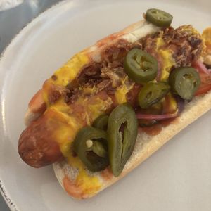 Vegan hot dog | May 2025  at Tin Can Kitchen in Newport