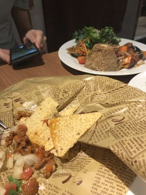 Nachos ¥650? And seasonal meal plate ¥1,100? at Ko-So Cafe in Tokyo